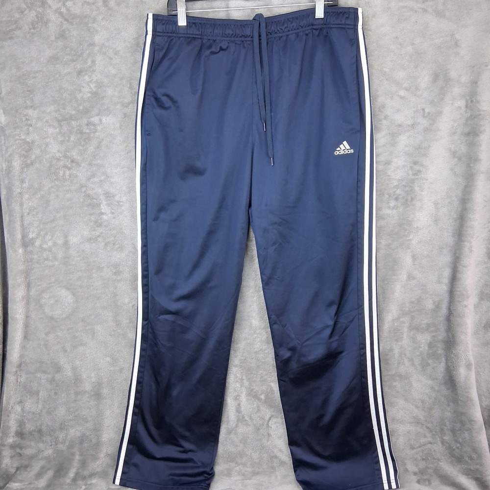 Adidas Baggy Track Pants Mens 2XLT Blue White Stripes Athletic Straight Leg